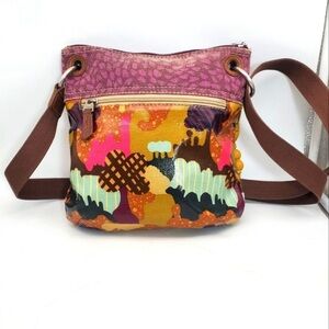 Fossil Key Per Slick Canvas & Regular Canvas Trees Landscape Crossbody Bag